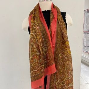 Long, 100 percent pure silk printed scarf
